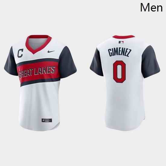 Men Cleveland Indians 0 Andres Gimenez Men Nike White 2021 Little League Classic Authentic MLB Jersey